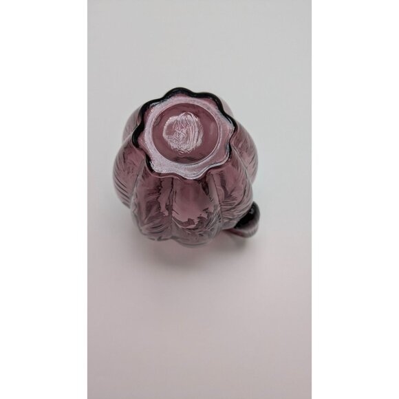 Fenton Art Glass Amethyst Purple Pitcher Embossed Leaf Pattern Scalloped Rim - Picture 10 of 13
